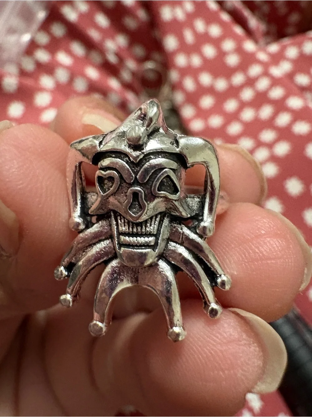 Men’s Silver Jester Skull Ring - Polished Silver Tone
